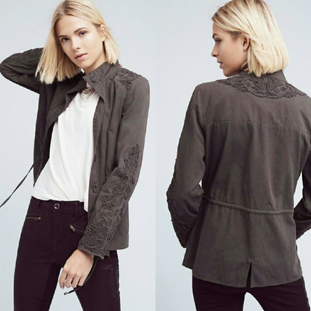 Anthropologie brown beaded lightweight jacket